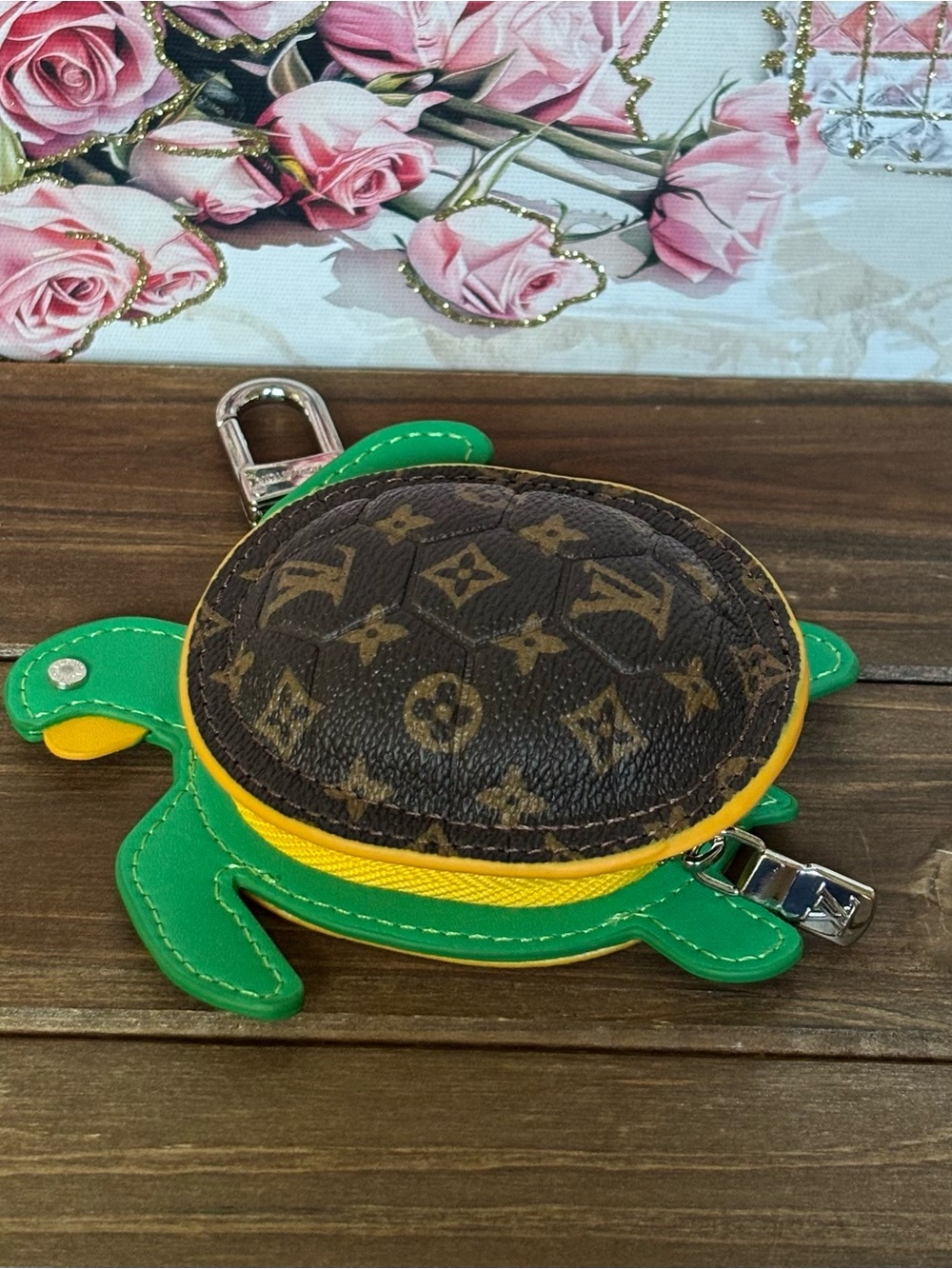 LV Monogram Green Turtle Mini Pouch Keychain/Bag Chain